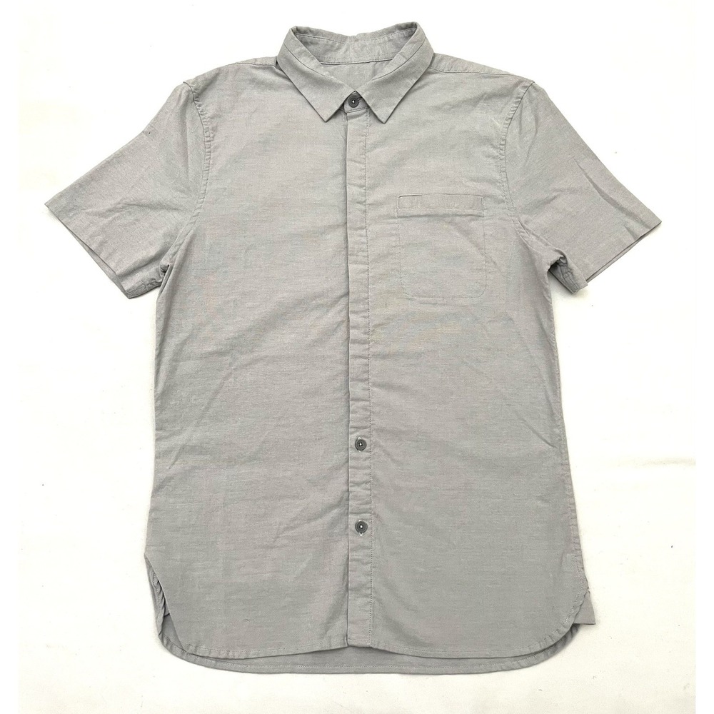 Lululemon On Time Short Sleeve Button Up Shirt Mens XS Gray Hidden Button Oxford